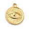Ion Plating(IP) 304 Stainless Steel Pendants, Flat Round with Eye Charms, Real 18K Gold Plated, 20x17x2.5mm, Hole: 2.5mm