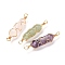 Natural Mixed Gemstone Links Connectors, with Real 18K Gold Plated Eco-Friendly Copper Wire, Double Pointed, Bullet, 49x11mm, Hole: 4mm, 3pcs/set