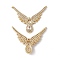 Brass Micro Pave Clear Cubic Zirconia 2-Loop Pendants, Wing with Teardrop Charms, Real 18K Gold Plated, Cadmium Free & Nickel Free & Lead Free, 24x29x4mm, Hole: 0.9mm