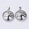 Natural Howlite Pendants, with Platinum Plated Brass Findings, Flat Round with Tree of Life, 31x27x8mm, Hole: 3.5x7mm