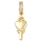 Rack Plating Brass Micro Pave Cubic Zirconia European Dangle Charms, Heart Key Large Hole Pendants, Real 18K Gold Plated, Long-Lasting Plated, Cadmium Free & Lead Free, Clear, 23mm, Hole: 4.5mm