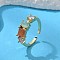 Brass Micro Pave Cubic Zirconia Cuff Rings for Women, with Cat Eye, Rack Plating, Long-Lasting Plated, Cadmium Free & Lead Free, Real 18K Gold Plated, 6.5mm, Inner Diameter: Adjustable