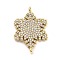 Brass Micro Pave Clear Cubic Zirconia Snowflake Connector Charms, Rack Plating, Long-Lasting Plated, Lead Free & Cadmium Free, Real 18K Gold Plated, 27.5x19x2mm, Hole: 1.2mm