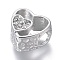 304 Stainless Steel European Beads, Large Hole Beads, with Rhinestone, Heart, Stainless Steel Color, Crystal, 11x11.5x7.5mm, Hole: 4.5mm