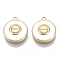 Brass Enamel Charms, Nickel Free, Flat Round with Screw Slotted Pattern, Real 18K Gold Plated, Creamy White, 13x11x3mm, Hole: 1mm