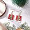 Rectangle with Christmas Tree Glass Seed Bead with 304 Stainless Steel Dangle Earrings, Golden, 49x20.5mm