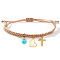 Handmade Golden Brass Charm Bracelets, Natural Turquoise Beads Braided Bead Bracelets for Women, Heart & Cross, BurlyWood, Inner Diameter: 11 inch(28cm)