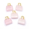 Natural Rose Quartz Brass Pendants, Golden, Bag, 27~29x24~26x9~13mm, Hole: 6mm