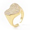 Clear Cubic Zirconia Heart Signet Open Cuff Ring, Brass Jewelry for Women, Cadmium Free & Lead Free, Real 18K Gold Plated, US Size 6 1/2(16.9mm)