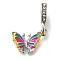 Rack Plating Alloy Enamel European Dangle Charms, Butterfly Large Hole Pendants with Crystal Rhinestone, Platinum, Camellia, 29mm, Hole: 4.5mm, Butterfly: 16.5x13x2.5mm