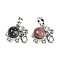 Natural Rhodonite Pendants, Rack Plating Brass Rhinestone Elephant Charms, Platinum, Cadmium Free & Lead Free, 17.5x20.5x8mm, Hole: 5x8mm