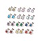 Cubic Zirconia & Rhinestone Rectangle Stud Earrings, Stainless Steel Color Plated 304 Stainless Steel Jewelry for Women, Mixed Color, 10.5x8.5mm, Pin: 0.6mm