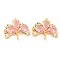 Real 18K Gold Plated Ginkgo Biloba Brass Micro Pave Cubic Zirconia Pendants, Cadmium Free & Nickel Free & Lead Free, Leaf Charms, Pink, 16x18x3.5mm, Hole: 1.4mm, Pin: 0.9mm