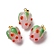 Handmade Lampwork Pendants, Strawberry, with Rack Plating Golden Tone Brass Findings, Long-Lasting Plated, Lavender Blush, 17.5~19.5x12~13mm, Hole: 4.5x3.5mm