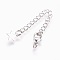 Brass Chain Extender, with Lobster Claw Clasps, Cadmium Free & Nickel Free & Lead Free, Long-Lasting Plated, Star, Platinum, 70~75x3mm, Hole: 2.5mm, Clasps: 10x6x3mm