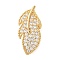 Brass Micro Pave Clear Cubic Zirconia Fold Over Clasps, Cadmium Free & Nickel Free & Lead Free, Leaf, Real 18K Gold Plated, 23.5x11x8.5mm, Hole: 1.4mm