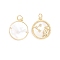 Brass Micro Pave Cubic Zirconia Pendants, with Natural Shell and Jump Ring, Flat Round with Twelve Constellations, Golden, Aquarius, 17.5x15x2.5mm, Hole: 3.5mm
