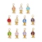 11Pcs Imitation Austrian Crystal K9 Glass Pendants, Round, with Real 18K Gold Plated Alloy Bead Caps & Brass Spacer Beads & 304 Stainless Steel Flat Head Pins Loop, Faceted, Mixed Color, 20x8mm, Hole: 2.5mm, 11pcs/set