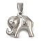 304 Stainless Steel Pendants, Elephant Charms, Stainless Steel Color, 16.5x18x6.5mm, Hole: 7x3mm