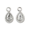 304 Stainless Steel Charms, with Rhinestone, Teardrop, Stainless Steel Color, 6.5x3.5x1.5mm, Hole: 1mm