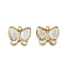 304 Stainless Steel Enamel Charms, Ion Plating(IP), Butterfly Charms, Real 18K Gold Plated, White, 12.5x14x2mm, Hole: 1.4mm
