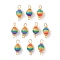 10Pcs Transparent Stripe Resin Round Connector Charms, with Golden Plated Metal Double Loops, Colorful, 18x8mm, Hole: 1.8mm and 3mm