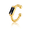 Rectangle Cubic Zirconia Cuff Earrings, Golden 925 Sterling Silver Non Piercing Earrings, Black, Surface: 5x2mm