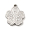 Non-Tarnish 304 Stainless Steel Charms, Textured and Laser Cut, Flower Charm, Stainless Steel Color, 11.5x10.5x1.5mm, Hole: 1.2mm
