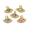 Brass Micro Pave Cubic Zirconia Pendants, Cadmium Free & Lead Free, with Enamel & Shell, with Jump Rings, Real 18K Gold Plated, Eye, Mixed Color, 12.5x18x3mm, Hole: 3.5mm