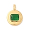 Brass with Cubic Zirconia Pendants, Cadmium Free & Lead Free, Real 16K Gold Plated, Flat Round Charms, Green, 20.5x15x4mm, Hole: 4x2.5mm