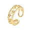 Rack Plating Brass Micro Pave Cubic Zirconia Open Cuff Rings for Women, Lead Free & Cadmium Free, Long-Lasting Plated, Real 18K Gold Plated, Star, Clear, Adjustable, 7.5mm
