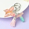 Resin & Acrylic Keychains, with Alloy Split Key Rings and Faux Suede Tassel Pendants, Letter & Butterfly, Random Gradient Color, Letter T, 8.6cm