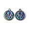 Ion Plating(IP) 304 Stainless Steel Pendant Cabochon Settings, Flat Round with Sun, Rainbow Color, 21.5x18x2mm, Hole: 2mm, Tray: 4.5mm