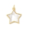 Brass Pave Natural White Shell Pendants, Real 18K Gold Plated, with Jump Rings, Long-Lasting Plated, Lead Free & Cadmium Free, Rack Plating, Star, 19x17x2mm, Hole: 3mm