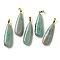 Natural Amazonite Pendants, Teardrop Charms with Rack Plating Golden Tone Brass Snap on Bails, 34~34.5x10~10.5x6~6.5mm, Hole: 6.5x3mm