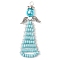 Beaded Angel Charms, Glass Pearl & Iron Rhinestone & Glass Seed Beads Pendants, Light Blue, 48~55x18~24x8mm, Hole: 2.5mm