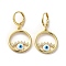 Evil Eye Real 18K Gold Plated Brass Dangle Leverback Earrings, with Enamel and Cubic Zirconia, Light Blue, 33.5x18.5mm