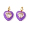 Rack Plating Brass Clear Cubic Zirconia Charms, with Enamel, Cadmium Free & Lead Free, Real 18K Gold Plated, Heart, Purple, 14x12x4mm, Jump Ring: 6x1mm, 4mm iner Diameter