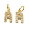 Brass Micro Pave Cubic Zirconia Pendants, Cadmium Free & Nickel Free & Lead Free, with Jump Ring, Letter R, 9x5x1.5mm, Hole: 3.6mm