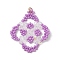 Handmade Glass Seed Beaded Rhombus Pendants, with 304 Stainless Steel Jump Ring & Imitate Austrian Crystal Bicone Glass Beads, Plum, 34x31.5x3.5mm, Hole: 3mm