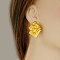 304 Stainless Steel Square with Groove Stud Earrings, Real 18K Gold Plated, 37x30mm