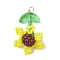 Seed Glass Beaded Pendants, Flower, with Transparent Glass Leaf, Yellow, 29.5x19.5x9.5mm, Hole: 2.5mm