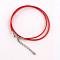 Waxed Cotton Cord Necklace Making, with Alloy Lobster Claw Clasps and Iron End Chains, Platinum, Red, 17.4 inch(44cm)