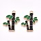 Alloy Enamel Pendants, Cadmium Free & Lead Free, Light Gold, Bamboo Charm, Black, 27x21.5x1.5mm, Hole: 1.8mm