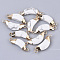 Natural Howlite Links connectors, with Both Ends Golden Plated Iron Loops, Faceted, Moon, 27~31x10x5~6mm, Hole: 2mm