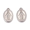 Non-Tarnish 304 Stainless Steel Pendants, Oval with Virgin Mary, Stainless Steel Color, 21x13x2mm, Hole: 2mm