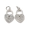 Brass Micro Pave Clear Cubic Zirconia Pendants, Cadmium Free & Nickel Free & Lead Free, with Jump Ring, Heart Lock Charms, Platinum, 17.5x10.5x2.5mm, Hole: 3.5mm