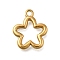 304 Stainless Steel Pendants, Hollow Flower Charm, Ion Plating(IP), Real 18K Gold Plated, 15.5x13x2mm, Hole: 1.6mm