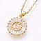 304 Stainless Steel Initial Pendant Necklaces, with Cubic Zirconia, Flat Round with Letter, Golden, Letter.S, 17.71 inch(45cm), Pendant: 22x16x3mm
