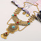 Retro Flat Round Crystal Rhinestone & Resin Tassels Pendant Necklace & Dangle Earrings Sets, Alloy Jewelry Sets, Antique Golden, 450mm